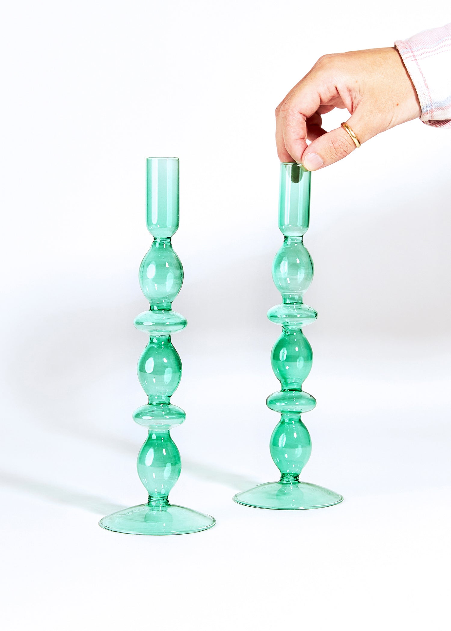 Glazen Kandelaar Bubble Oval | Green