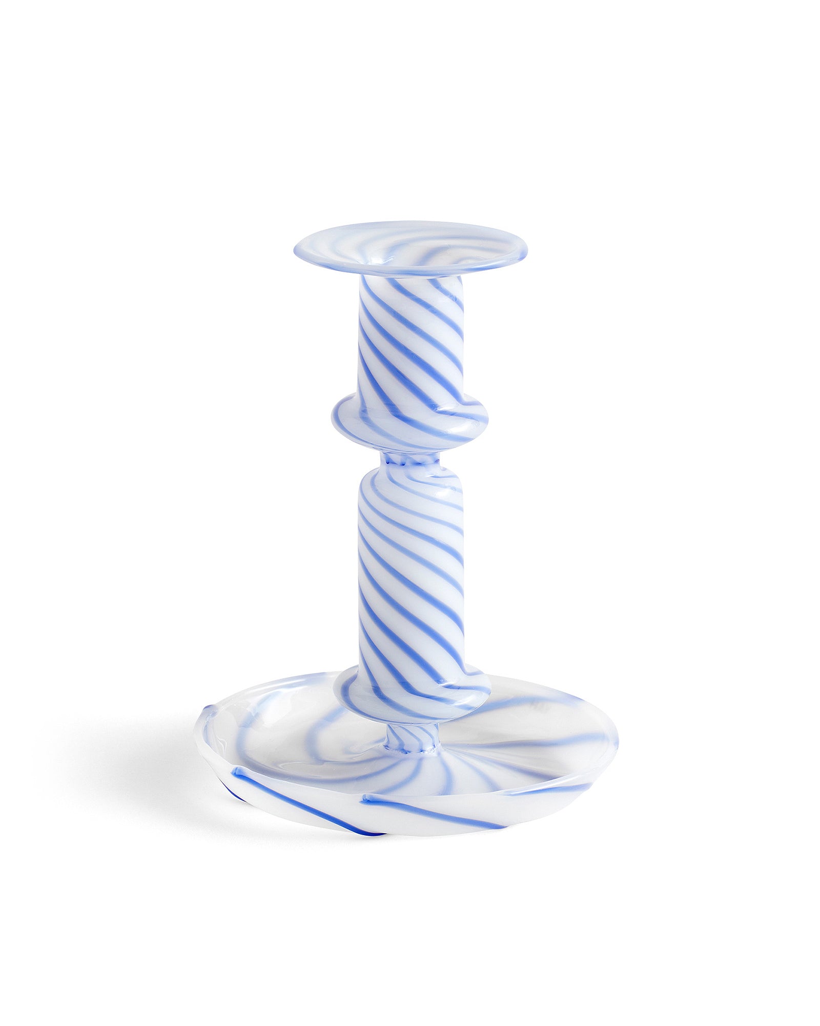 Glazen Kandelaar Flare Stripe Milk | Wit Blauw