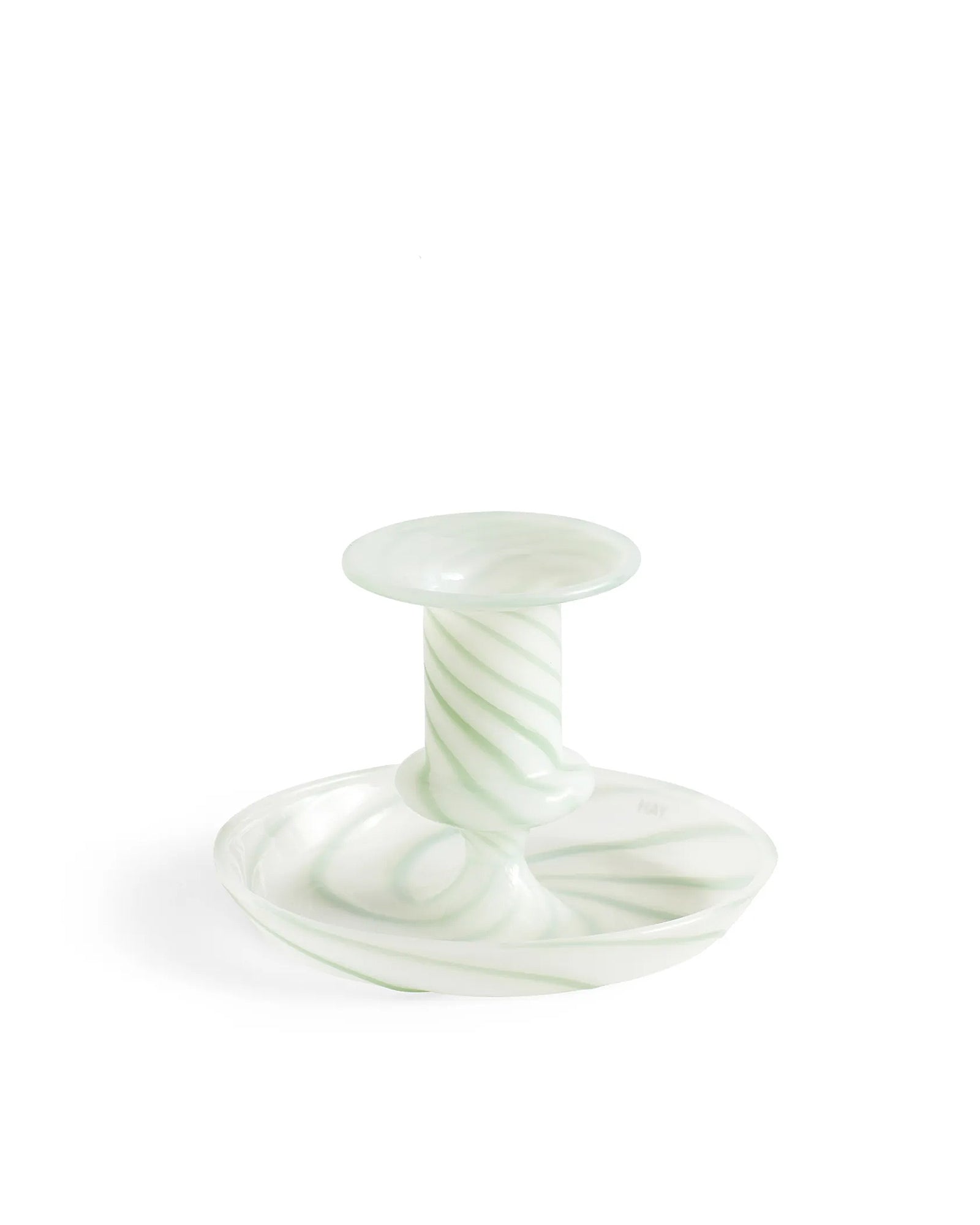 Glazen Kandelaar Flare Stripe Milk | Wit Groen