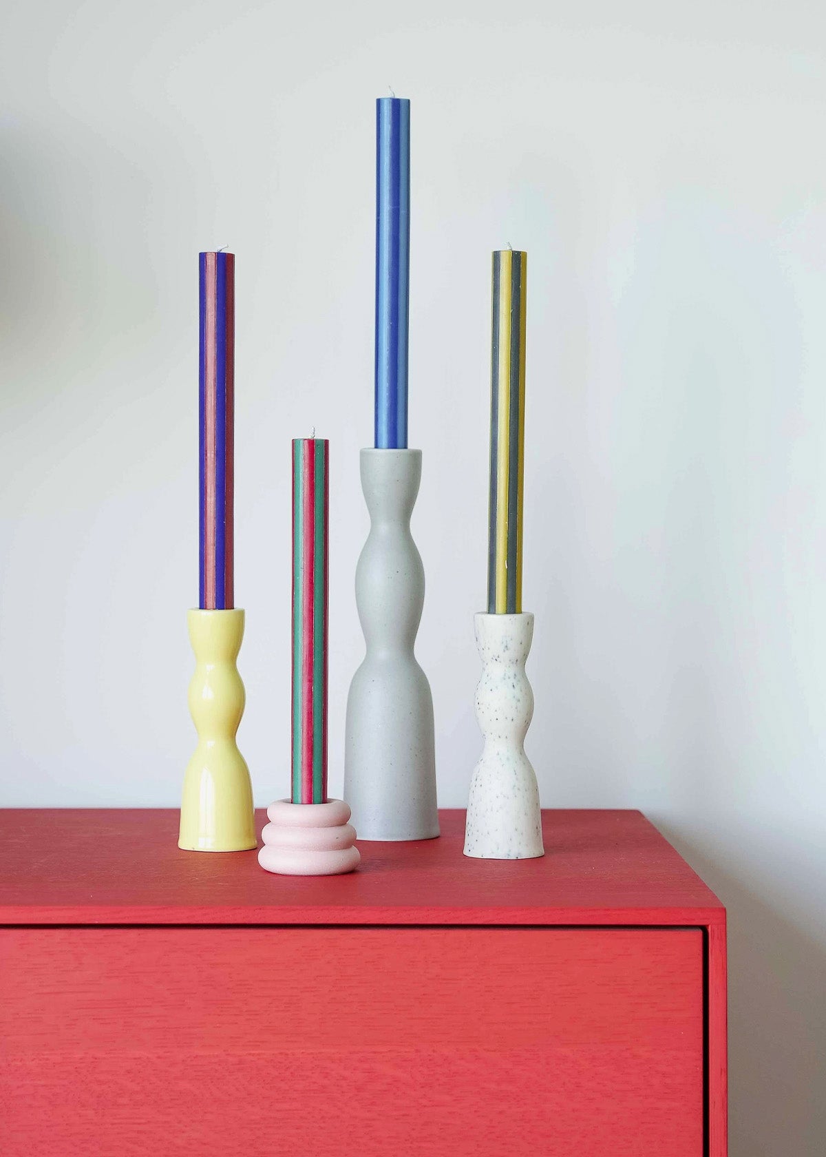 Gestreepte Diner Kaarsen | Blauw Rood