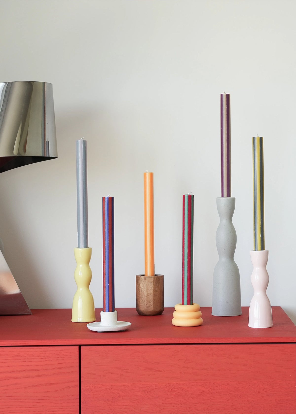 Gestreepte Diner Kaarsen | Blauw Rood