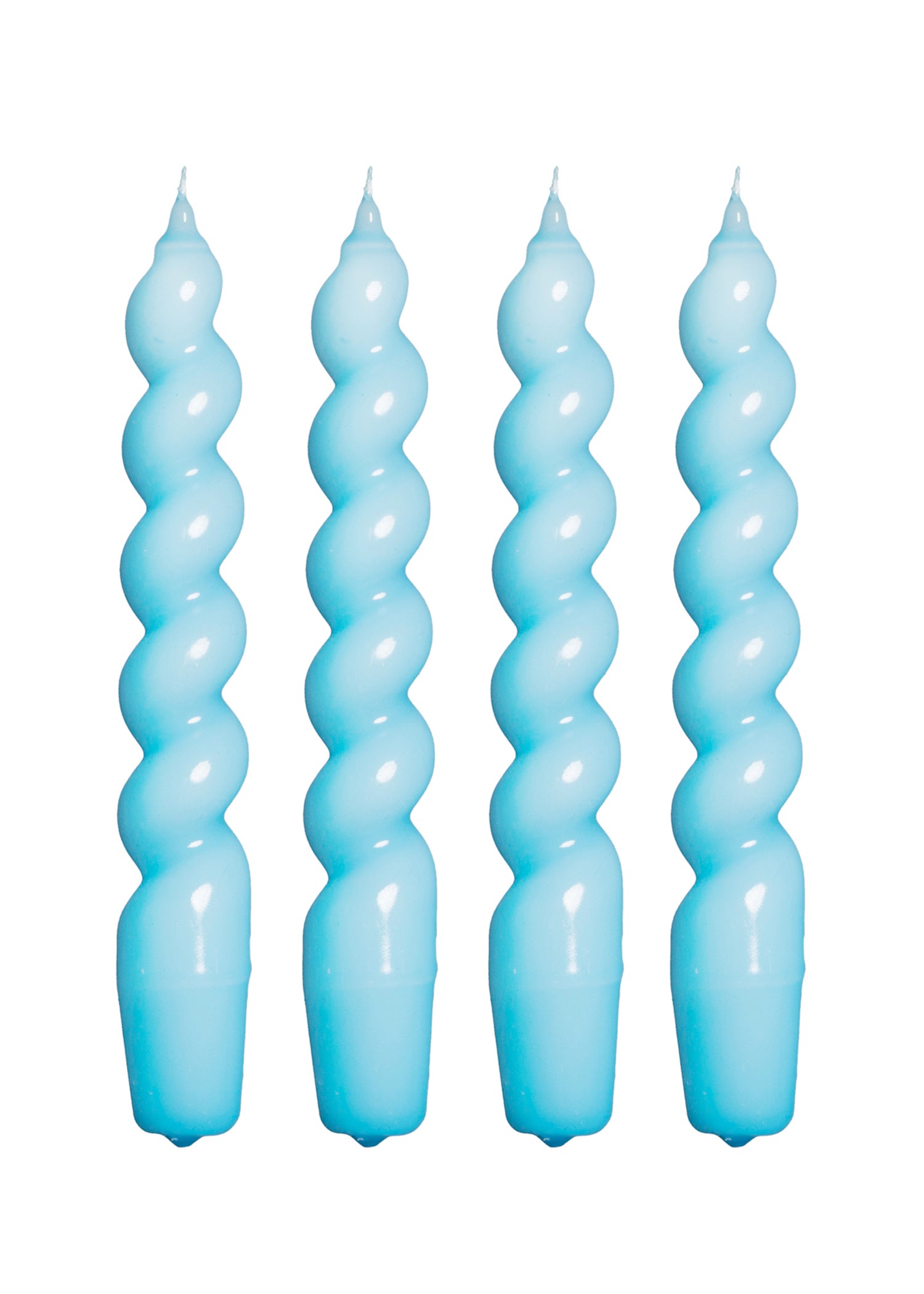 Glanzende gedraaide Suzumi neon blauw dinerkaarsen set van Kaars Online.
