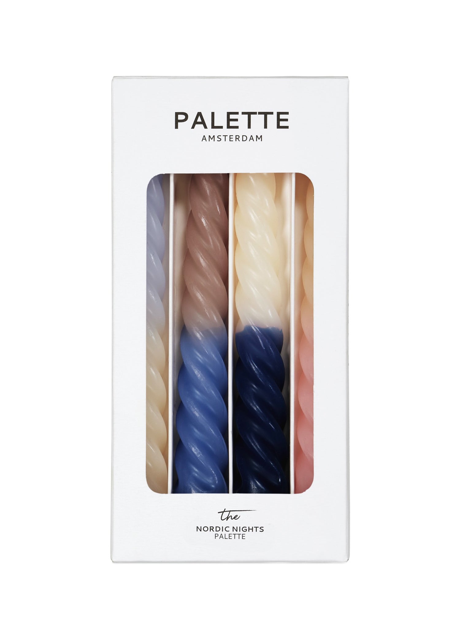 Gedraaide Palette Amsterdam dip dye twist dinerkaarsen set van Kaars Online.