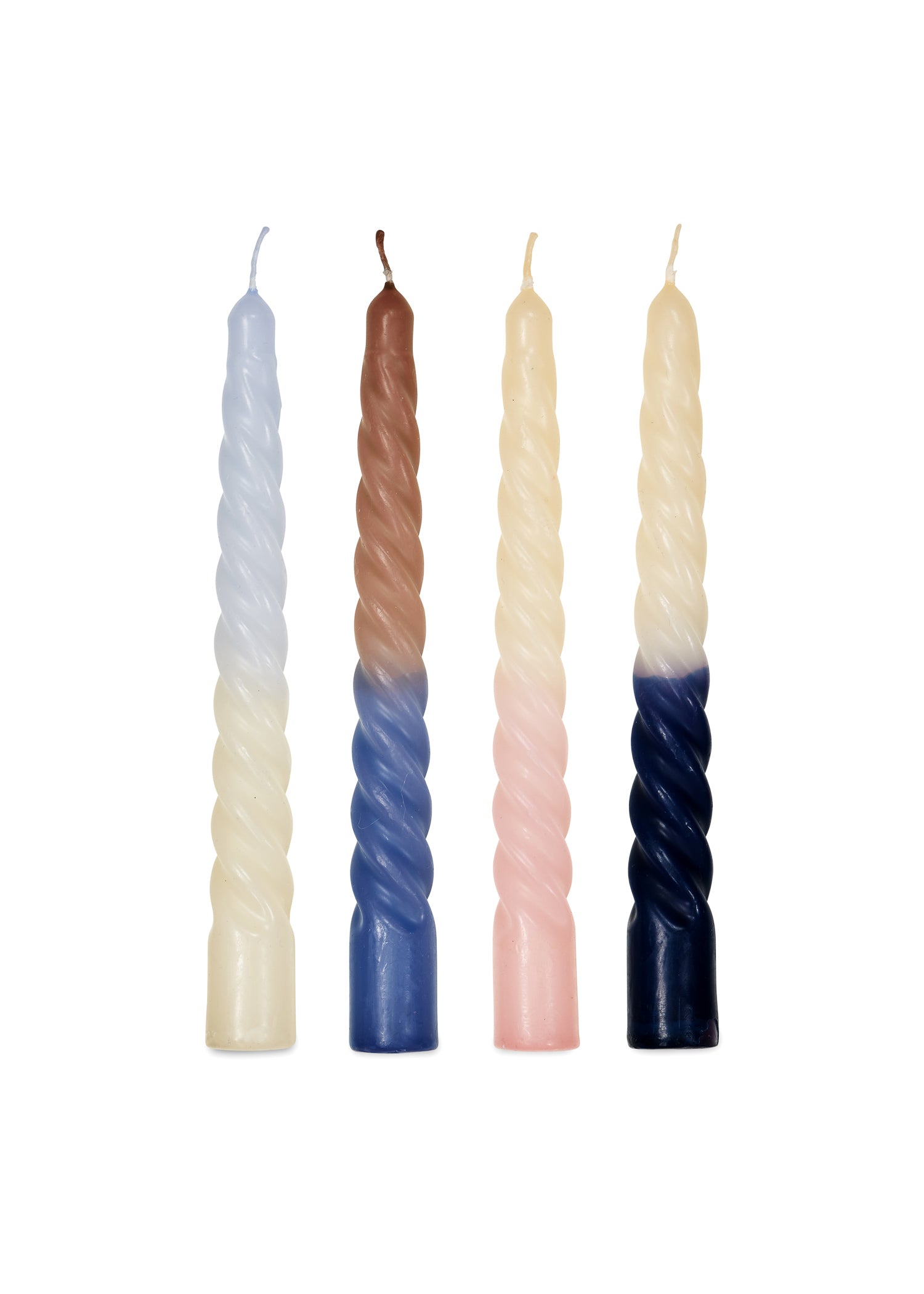 Gedraaide Palette Amsterdam dip dye twist dinerkaarsen set van Kaars Online.