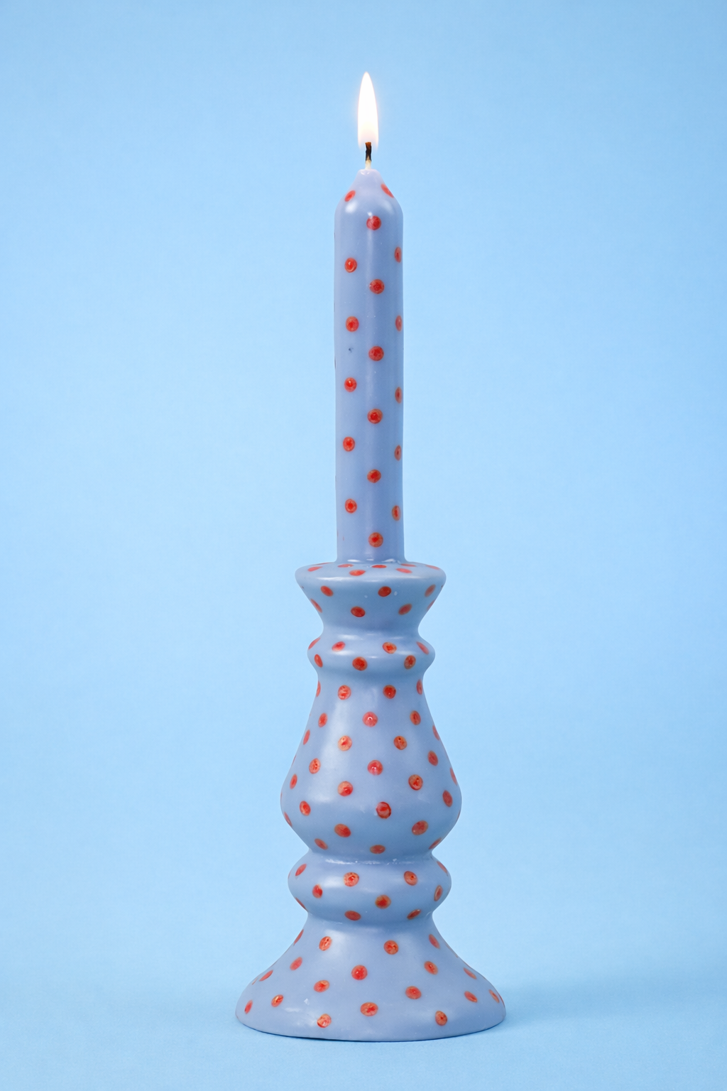 Kaars & Houder | Grijsblauw met Rode Stippen