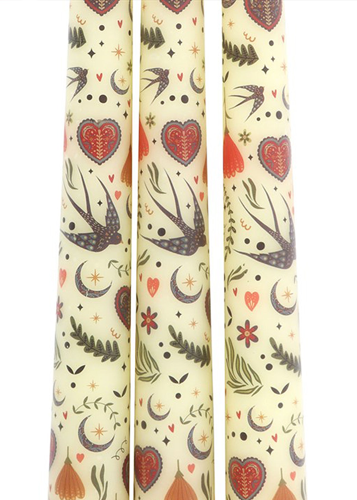 Creme Bloemen Print Taper Kaarsen Set