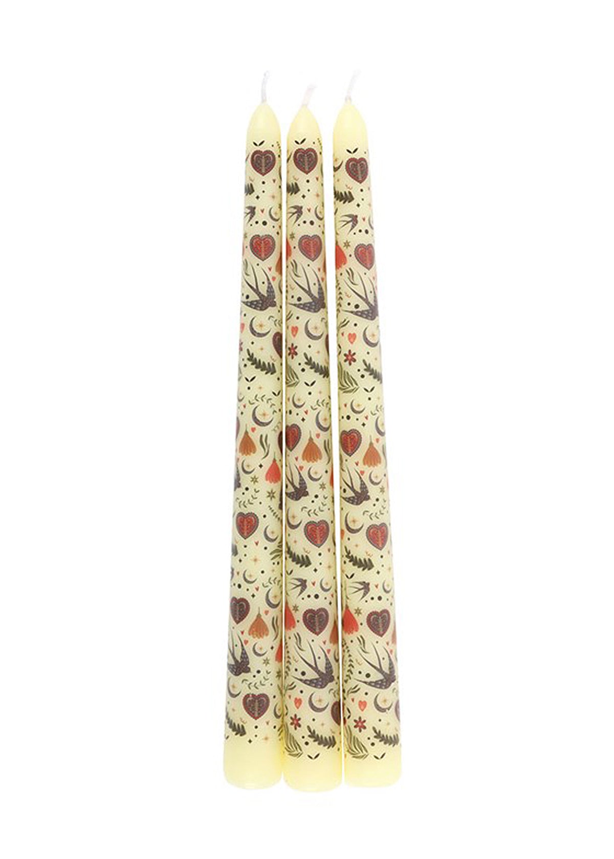 Creme Bloemen Print Taper Kaarsen Set