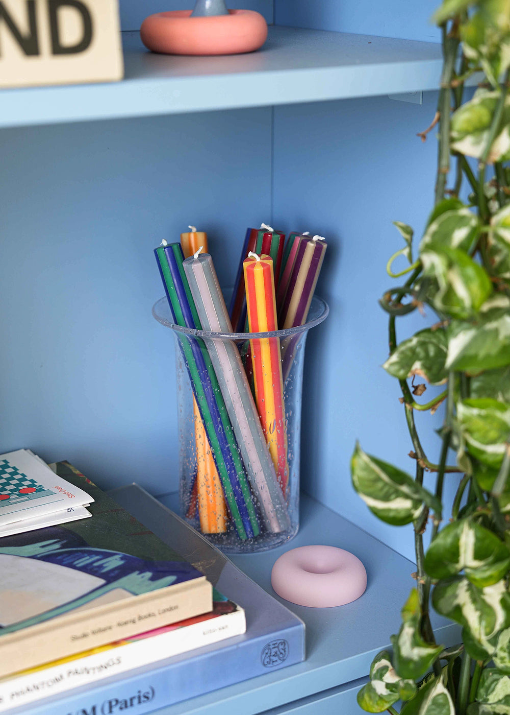 Gestreepte Diner Kaarsen | Aubergine Wit