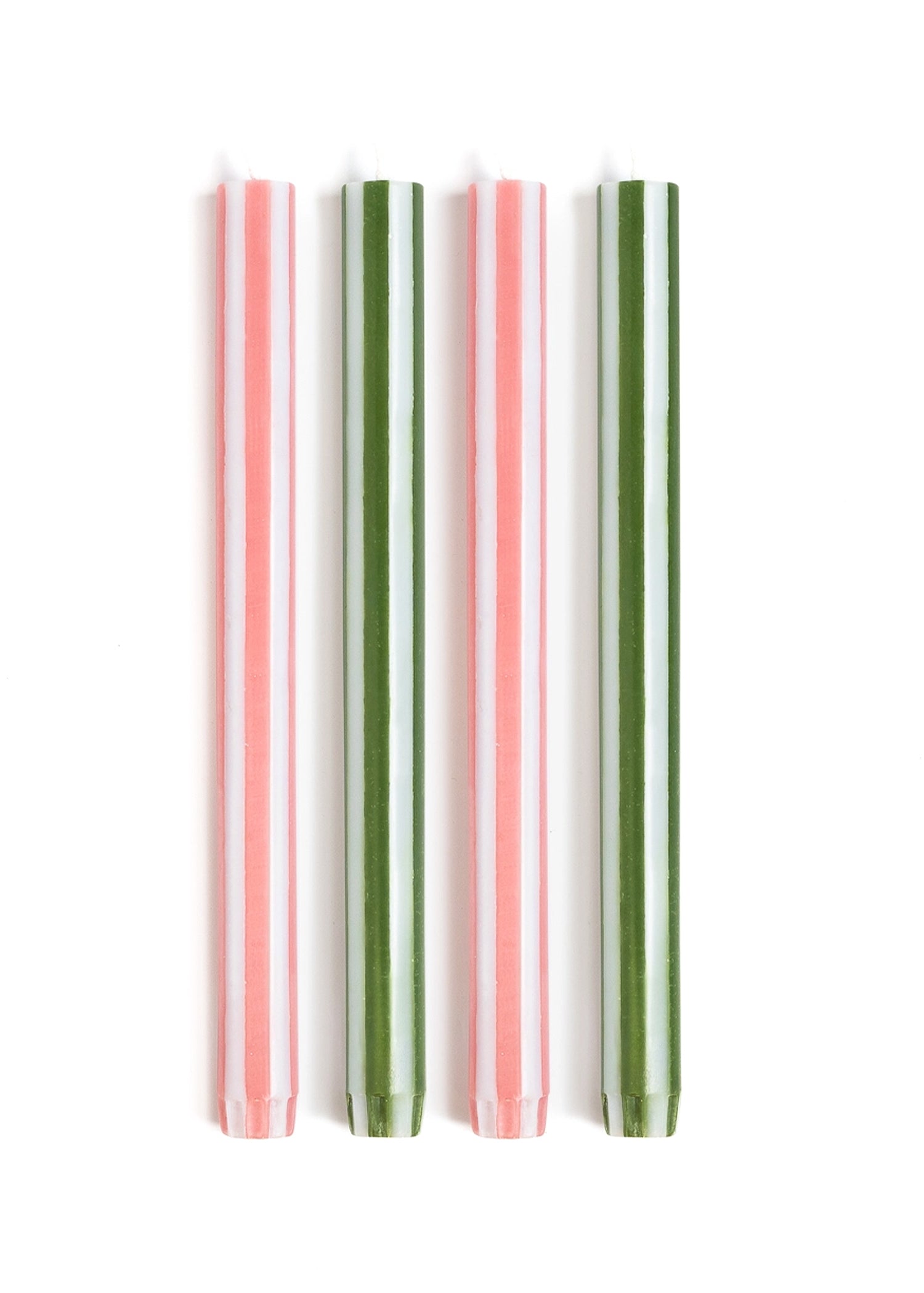 Gestreepte Diner Kaarsen | Perzik & Mos