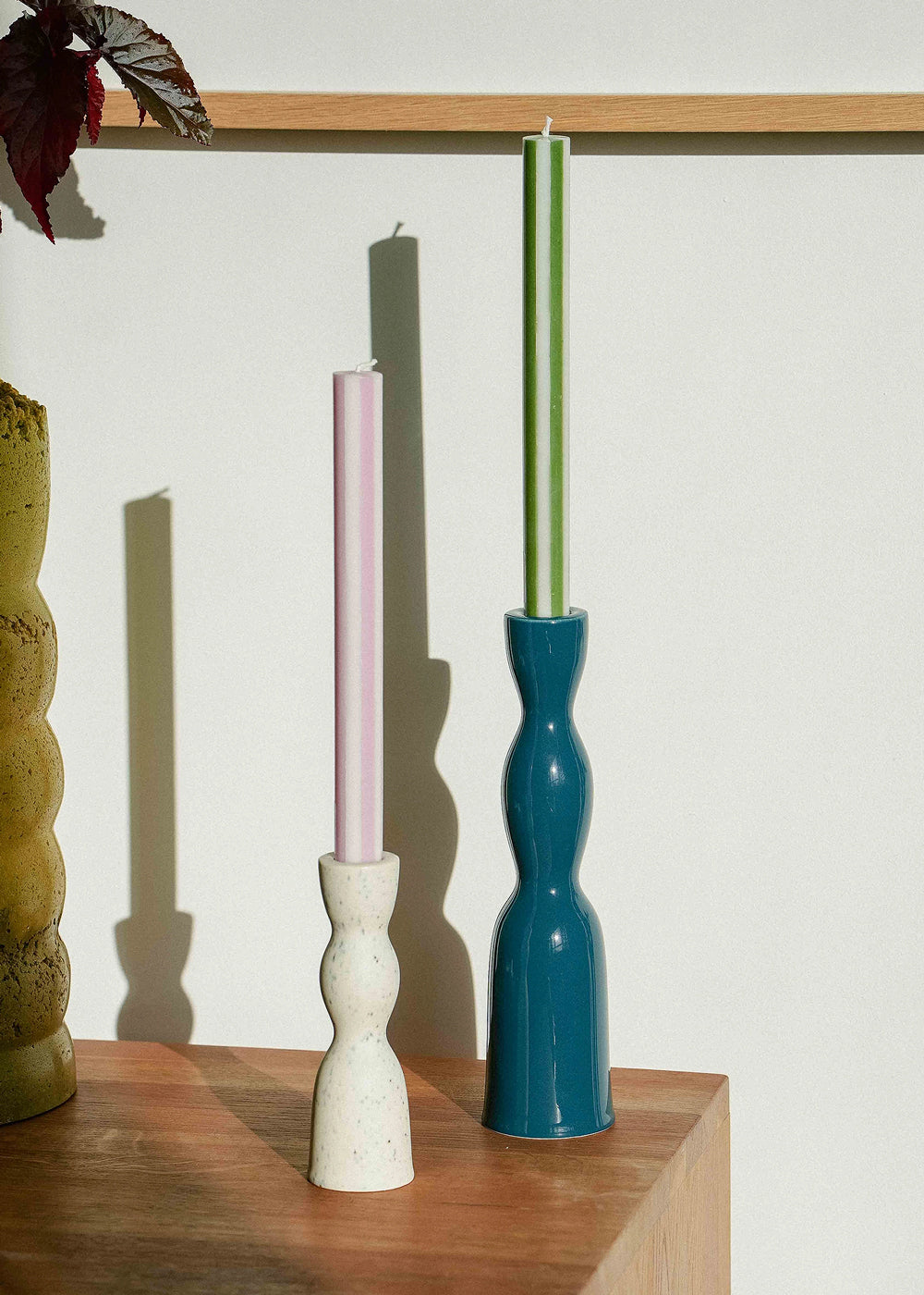 Gestreepte Diner Kaarsen | Perzik & Mos