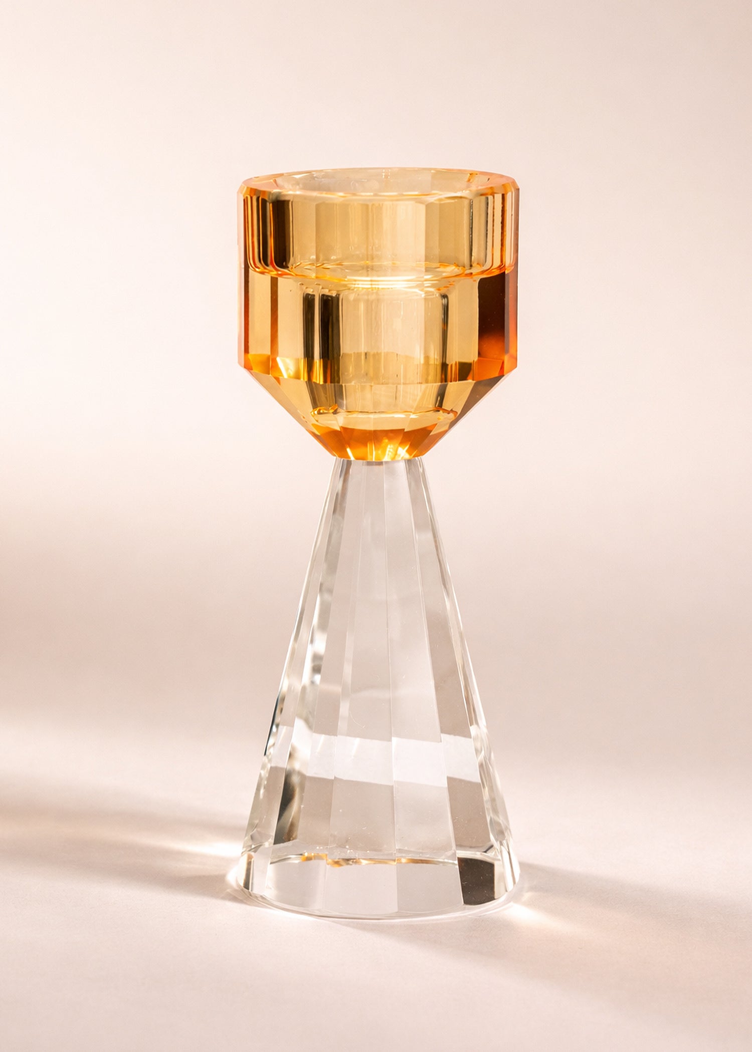 Grote Zware Kristallen Kandelaar Amber Glow